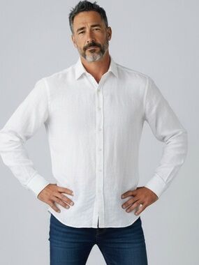 Robbini Bespoke Custom Men's White Linen Dress Shirt Classic Collar Large EUC